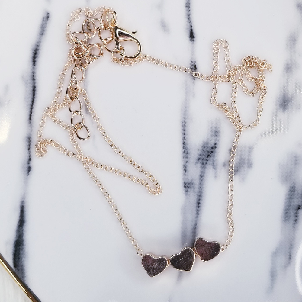 Dainty Rose Gold Three Heart Necklace - Picture 4 of 4